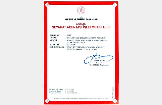 Deniz Turizm Seyahat Acentası İşletme Belgesi